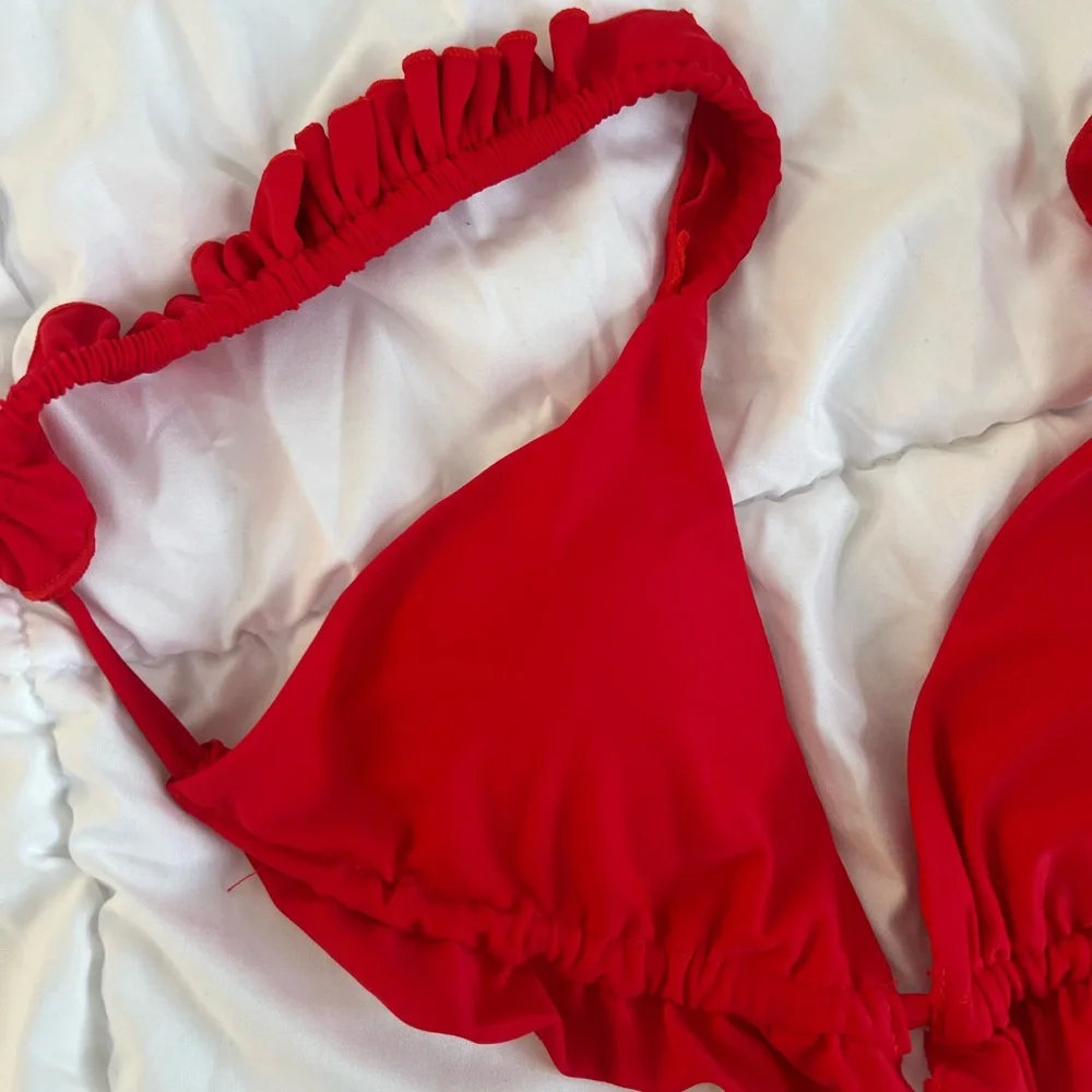 Red Ruffled Bikini Top - Picture 7 of 9